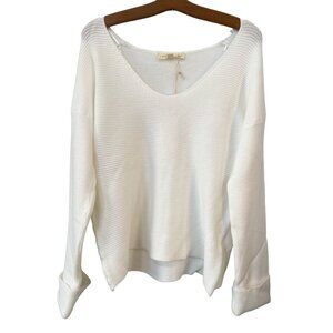 Love Stitch Deep V Neck Sweater Small Ivory Long Sleeve Cozy Knit NEW